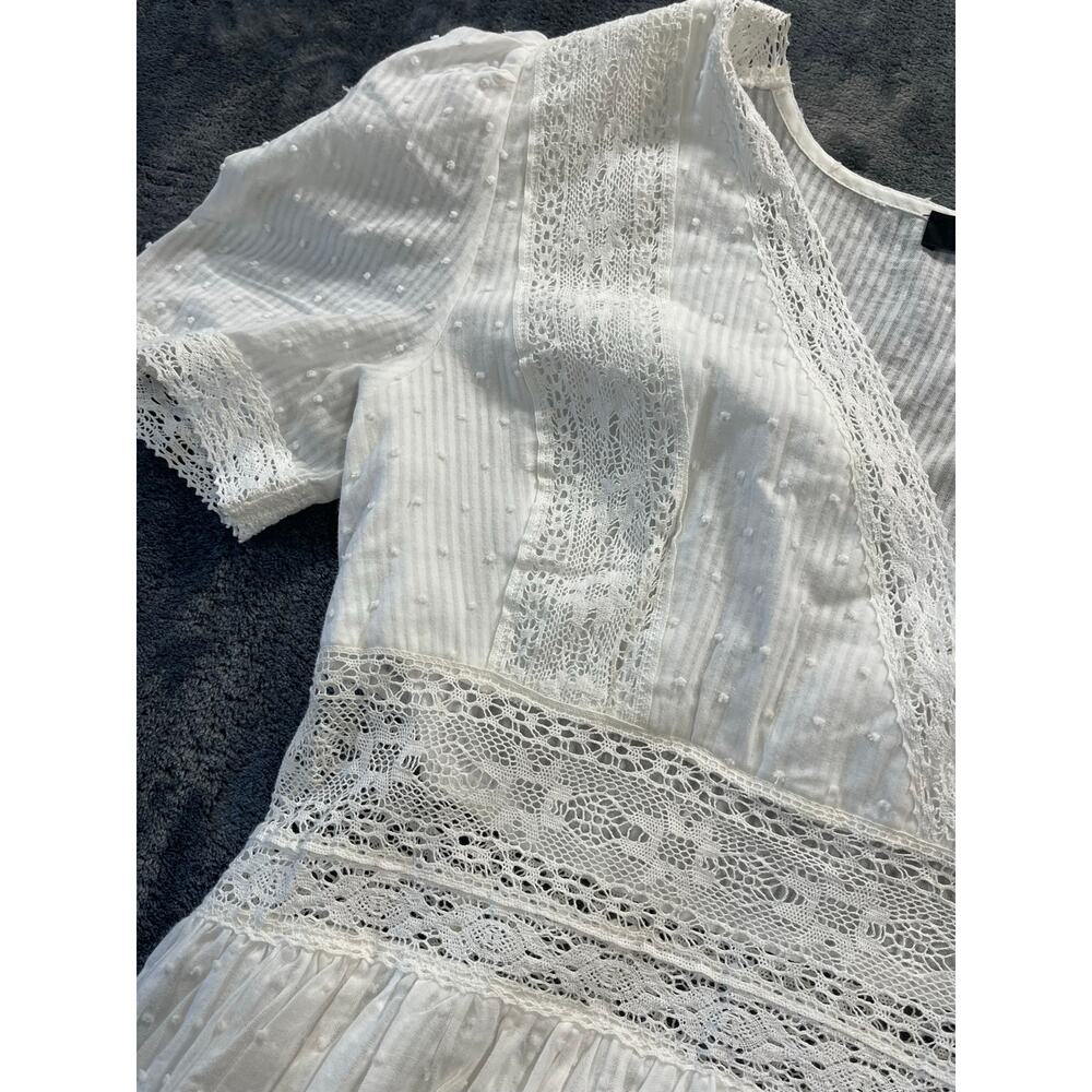 Lulus Small White Maxi Dress Swiss Dot Crochet Lace Wrap V-Neck Short Sleeve - Picture 7 of 10